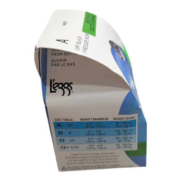 Leggs Sheer Energy Vitality OFF Black Sheer Toe Pantyhose Size A 94659 NIB - Picture 3 of 6